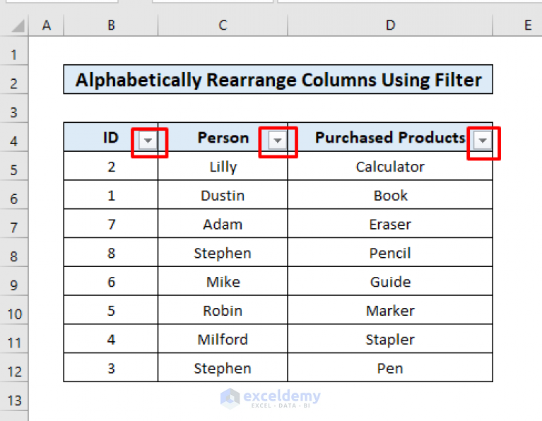 How To Rearrange Columns Alphabetically In Excel 5 Methods 5600