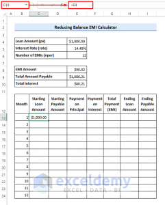 Reducing Balance Emi Calculator In Excel Sheet (create With Easy Steps)