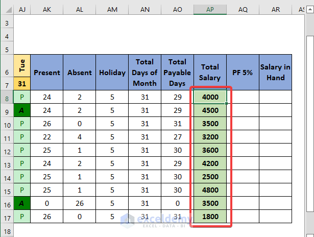 Attendance Sheet With Salary In Excel Format with Easy Steps 