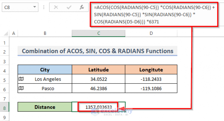 How to Calculate Distance Between Two Cities in Excel - ExcelDemy