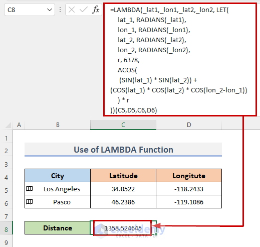Create LAMBDA Function to Calculate Distance Between Two Cities