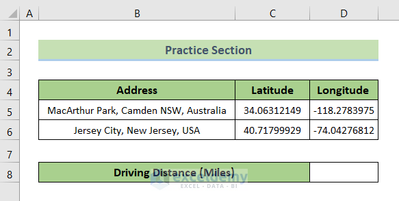 Driving Distance Between 2 Addresses How To Calculate Driving Distance Between Two Addresses In Excel