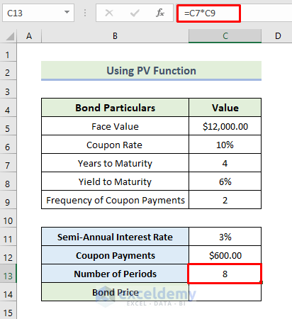 How to Calculate Price of a Semi Annual Coupon Bond in Excel (2 Ways)