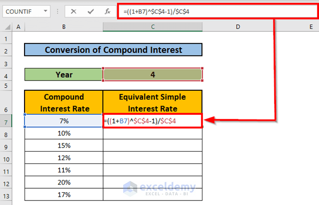 convert-compound-interest-to-simple-interest-in-excel-with-easy-steps