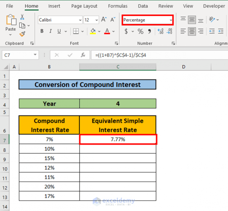 convert-compound-interest-to-simple-interest-in-excel-with-easy-steps