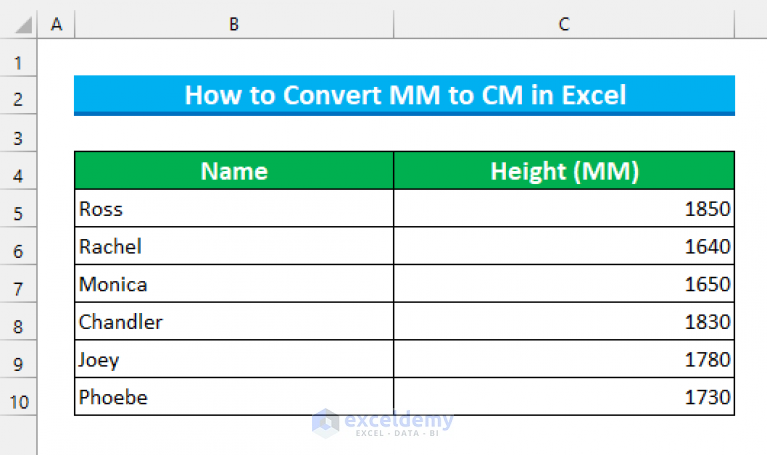 How To Convert Mm To Cm In Excel