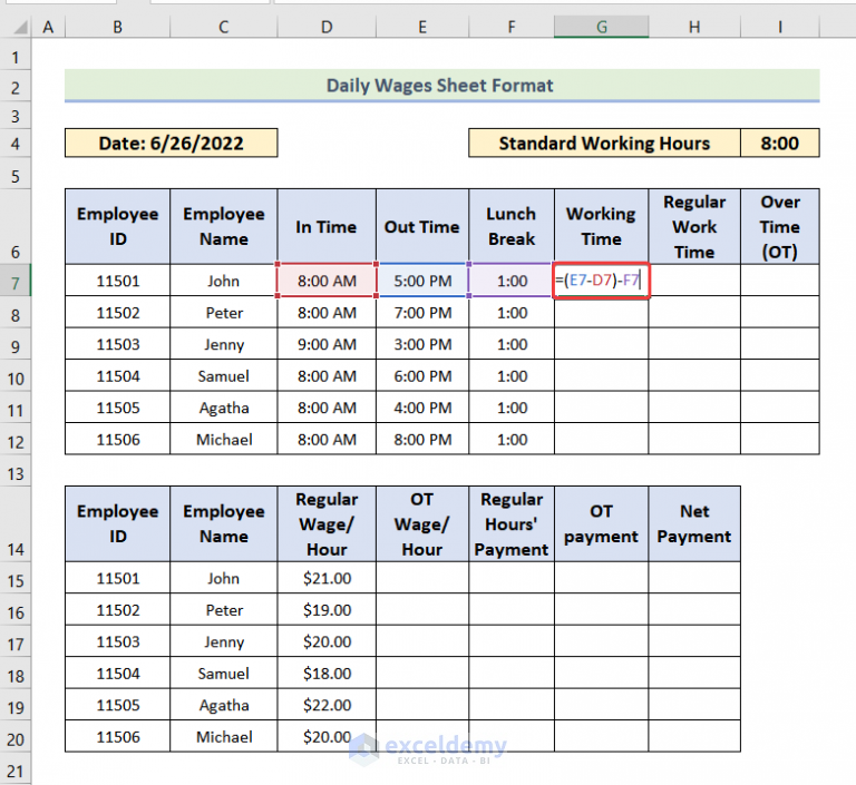 Daily Wages Sheet Format in Excel (with Quick Steps) - ExcelDemy