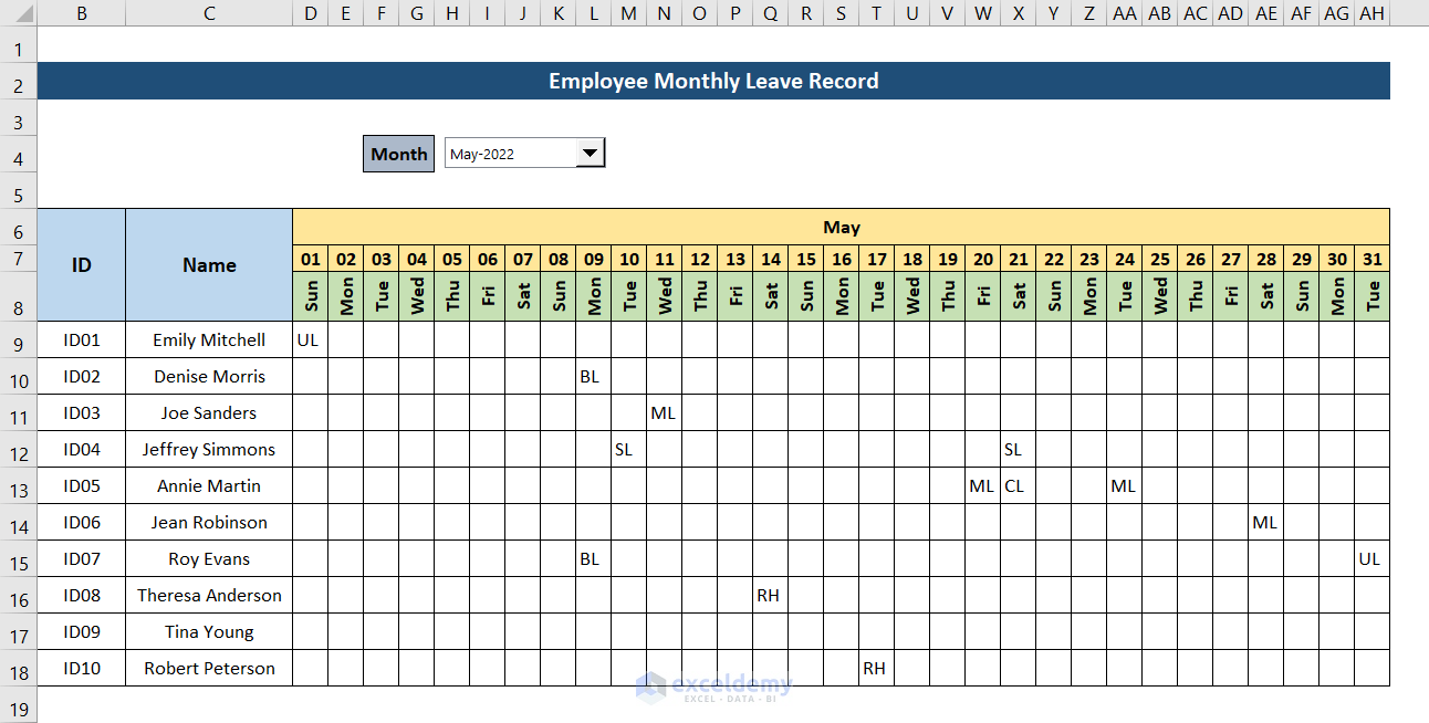 How To Create Employee Monthly Leave Record Format In Excel With Easy 