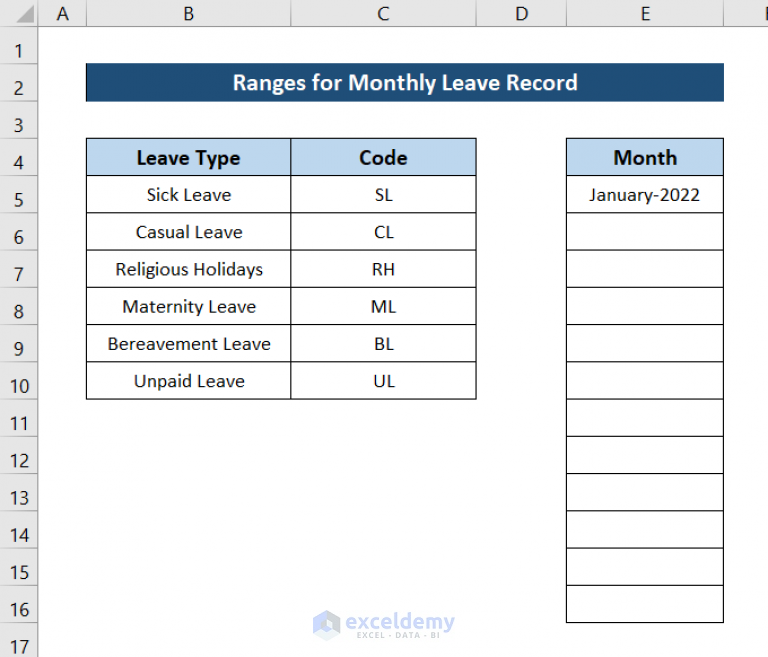 Employee Monthly Leave Record Format in Excel (with Easy Steps)