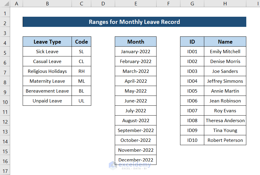 How to Create Employee Monthly Leave Record Format in Excel (With Easy
