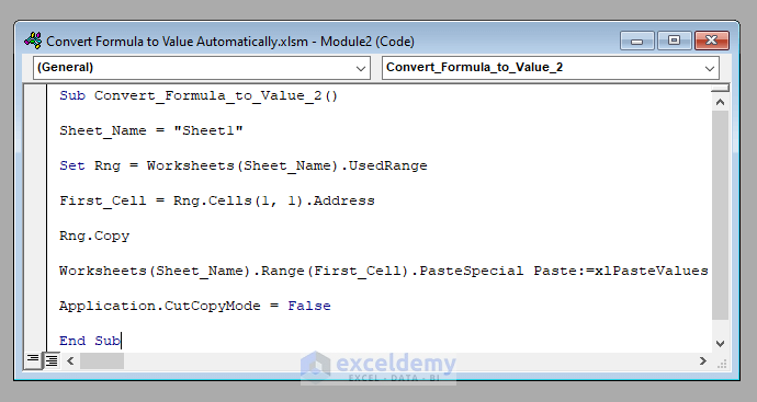 Excel VBA Convert Formula To Value Automatically 2 Easy Methods 