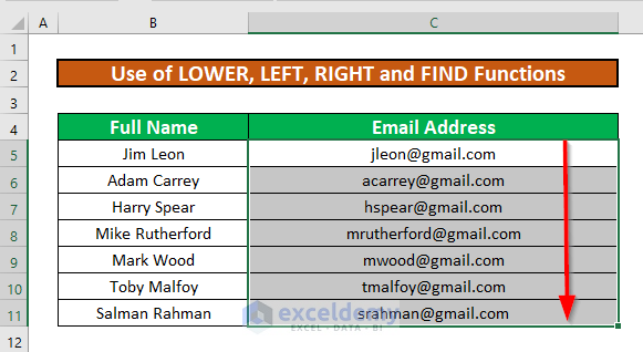 Create Email Address With First Initial And Last Name Using Excel Formula