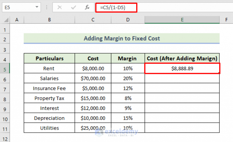 Excel Formula to Add Margin to Cost (4 Suitable Examples) - ExcelDemy