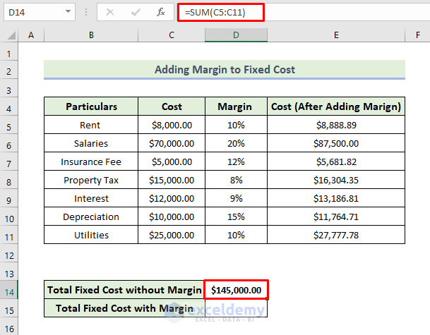 Excel Formula To Add Margin To Cost 4 Suitable Examples ExcelDemy