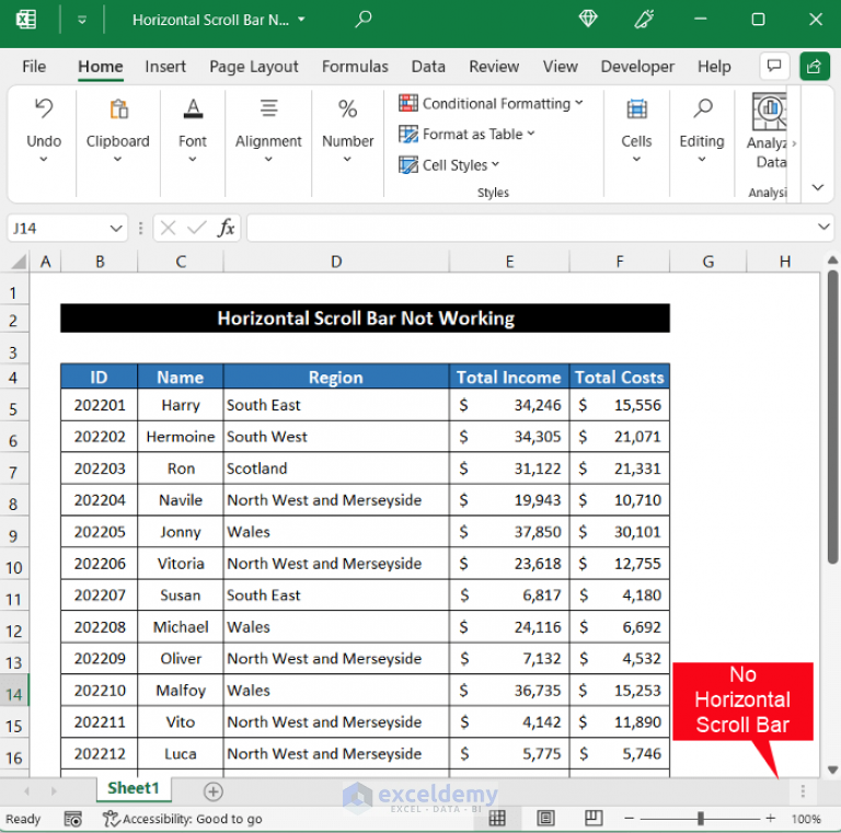 [Fixed!] Excel Horizontal Scroll Bar Not Working (8 Possible Solutions)