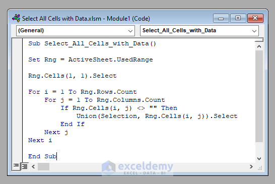 Excel VBA Select All Cells With Data ExcelDemy