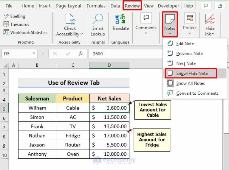 How to Hide Notes in Excel (3 Handy Approaches) - ExcelDemy