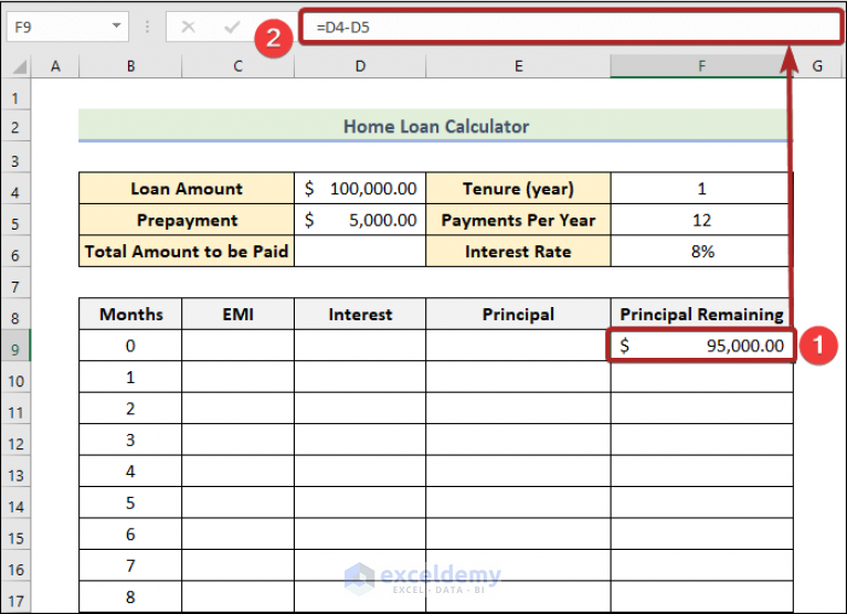 Create Home Loan Calculator In Excel Sheet With Prepayment Option