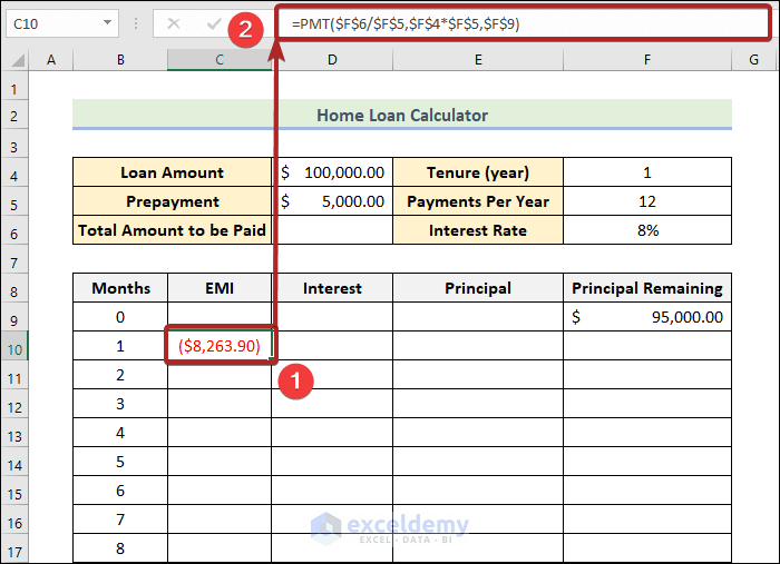 Create Home Loan Calculator In Excel Sheet With Prepayment Option