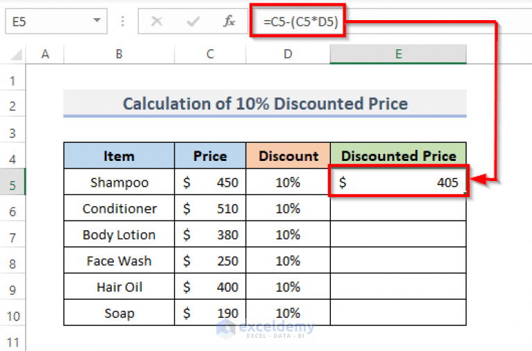 How To Calculate 10 Percent Discount In Excel