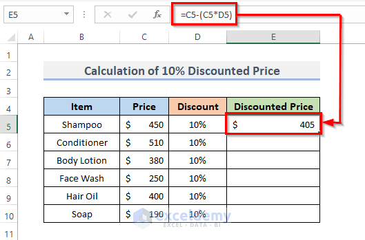 How To Calculate 10 Percent Discount In Excel With Easy Steps 