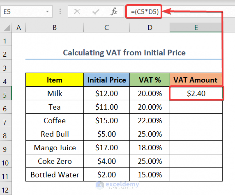 How To Calculate Vat In Excel 2 Handy Ways Exceldemy 1998