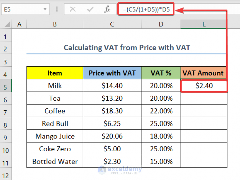 How To Calculate Vat In Excel Basic Excel Tutorial 2328