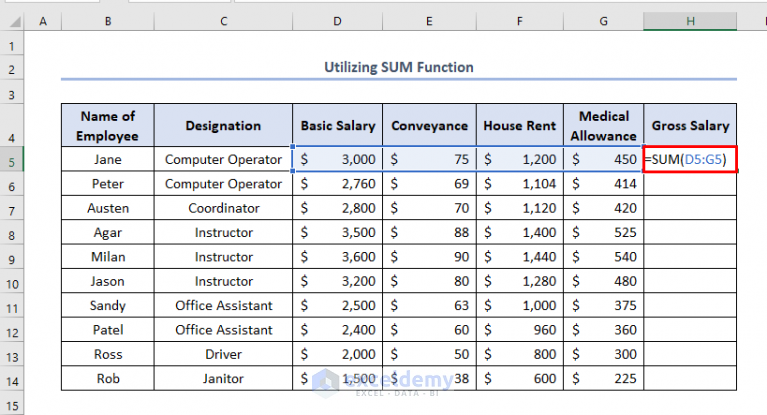 How To Calculate Gross Salary In Excel (3 Useful Methods) - ExcelDemy