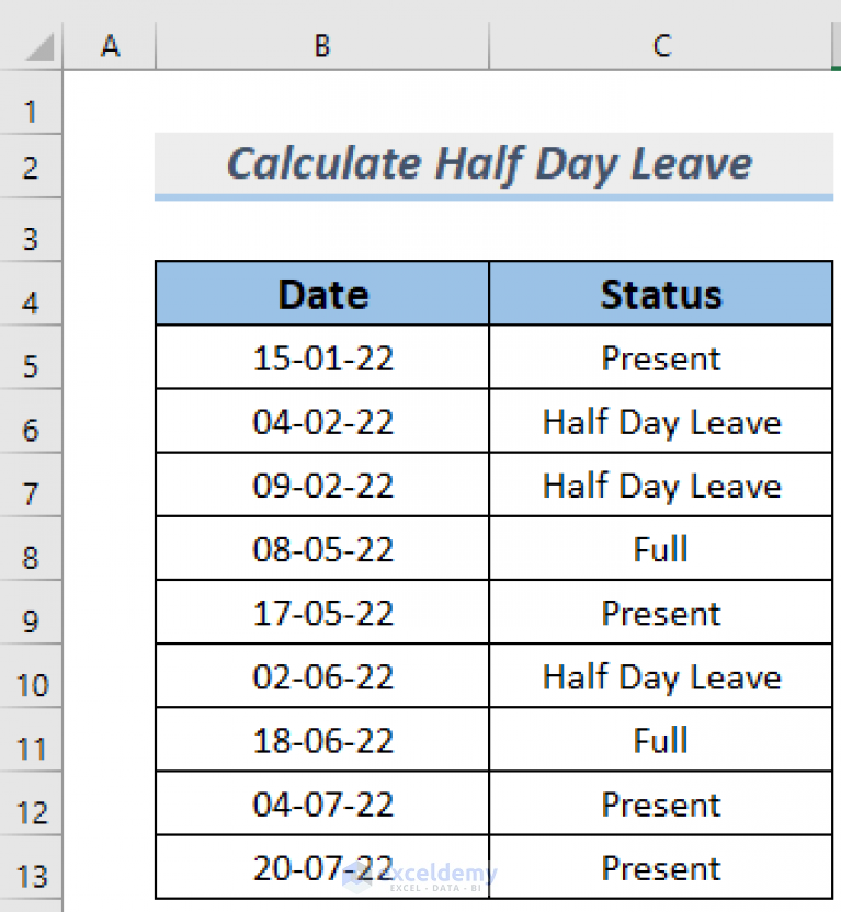 How To Count Half Day Leave In Excel