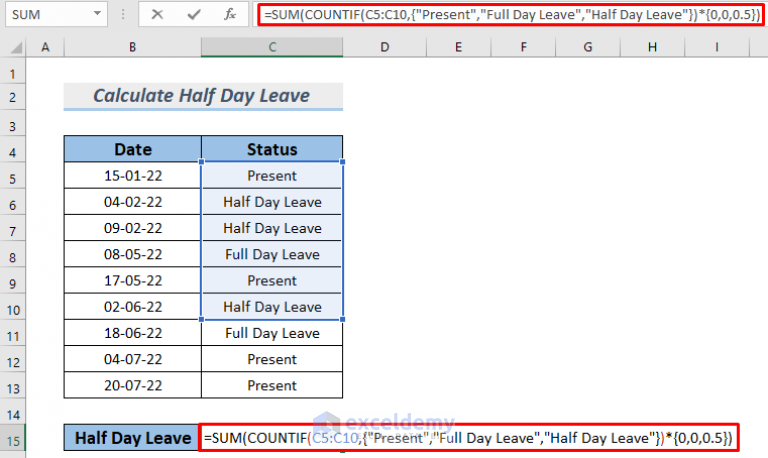 how-to-calculate-half-day-leave-in-excel-2-effective-methods