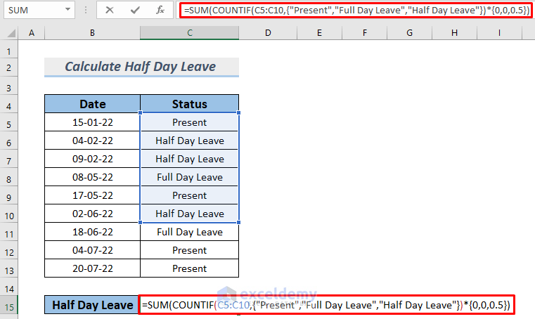  How To Calculate Half Day Leave In Excel 2 Effective Methods 