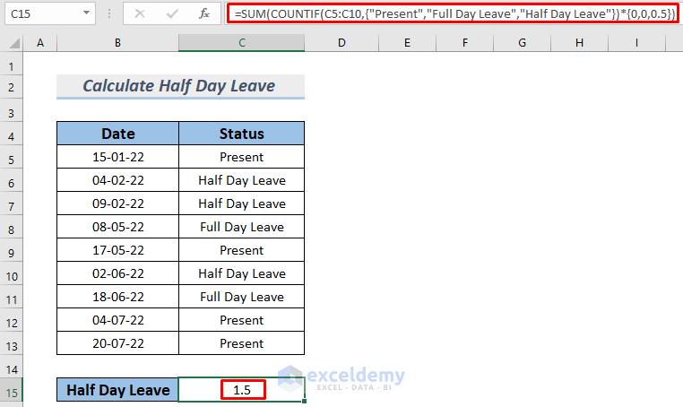  How To Calculate Half Day Leave In Excel 2 Effective Methods 