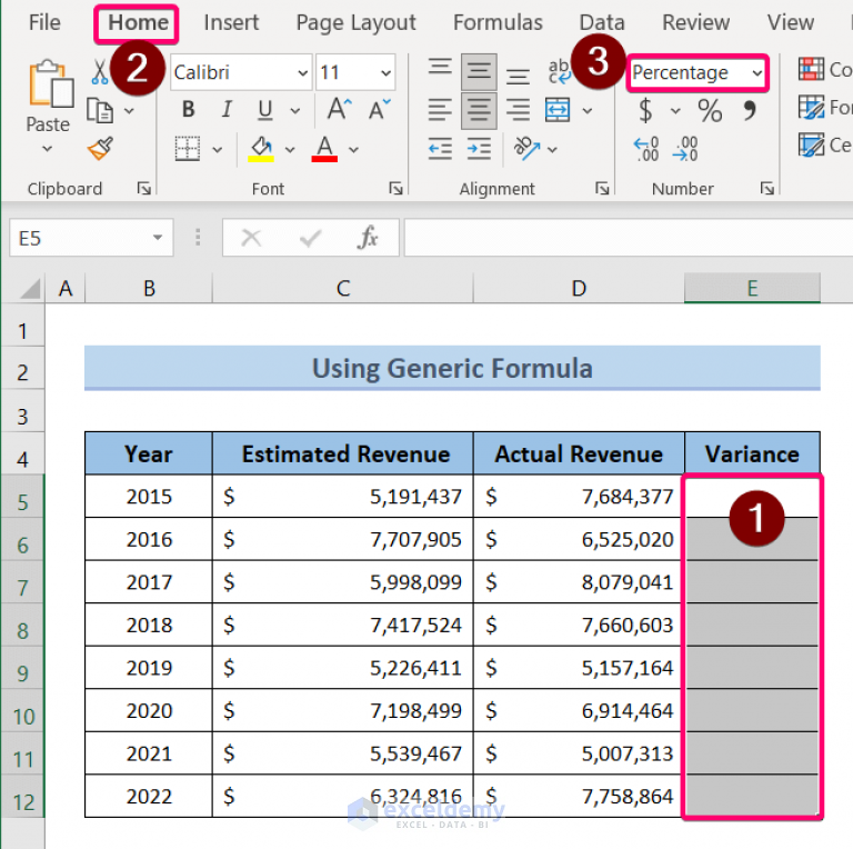 How To Calculate Percentage Variance Between Two Numbers In Excel 4532