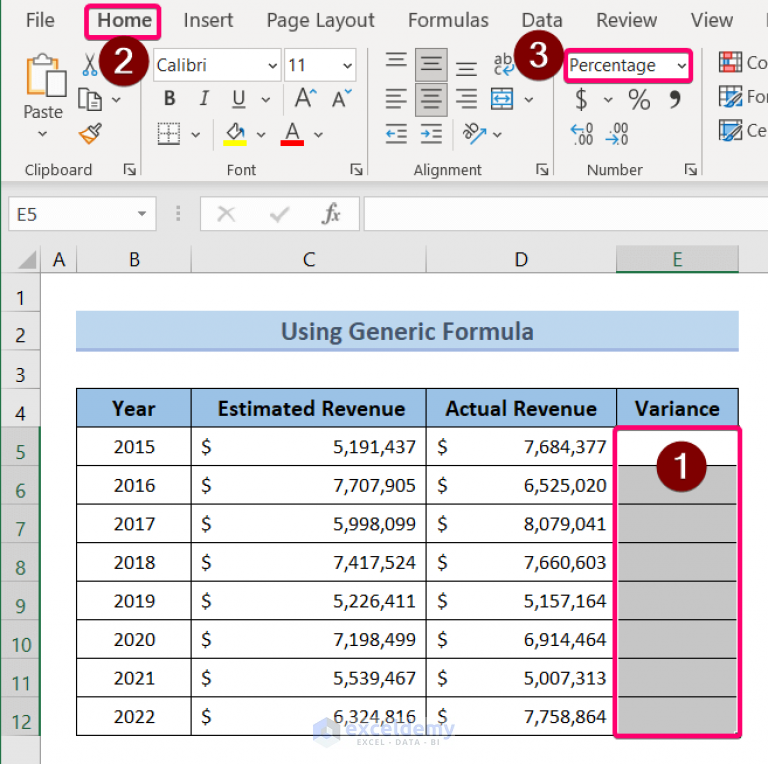 How To Calculate Percentage Variance Between Two Numbers In Excel