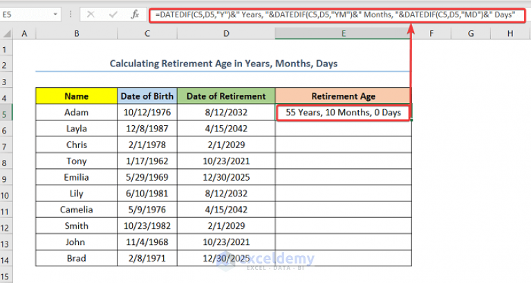 how-to-calculate-retirement-age-in-excel-4-quick-methods-exceldemy