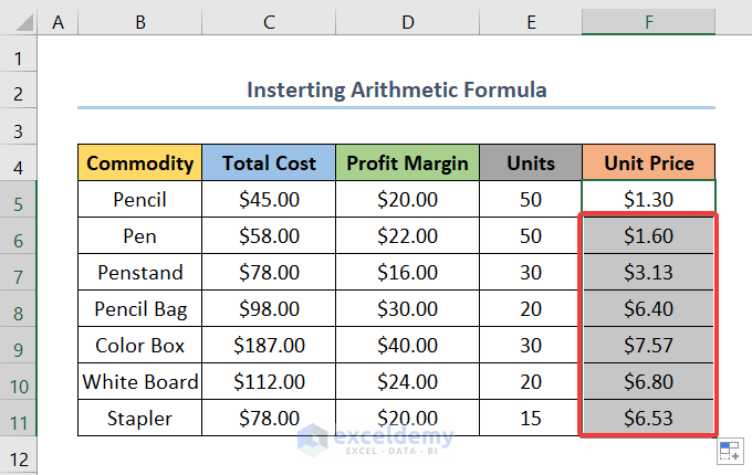 How To Calculate Unit Price In Excel 3 Quick Methods ExcelDemy