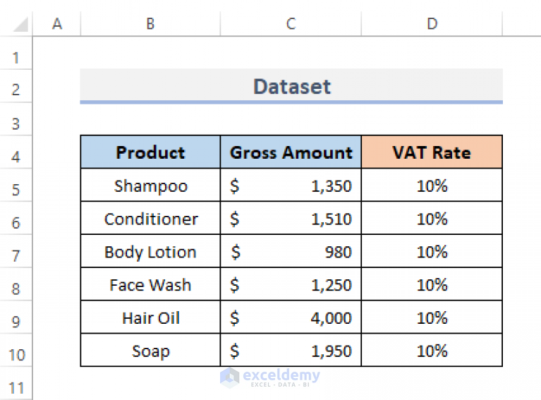 How To Calculate Vat From Gross Amount In Excel 2 Exa 4822