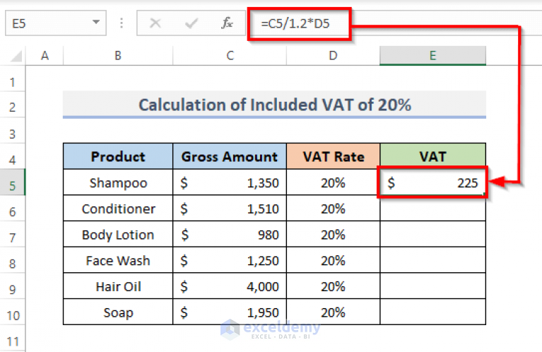 calculate-vat-excel-formula