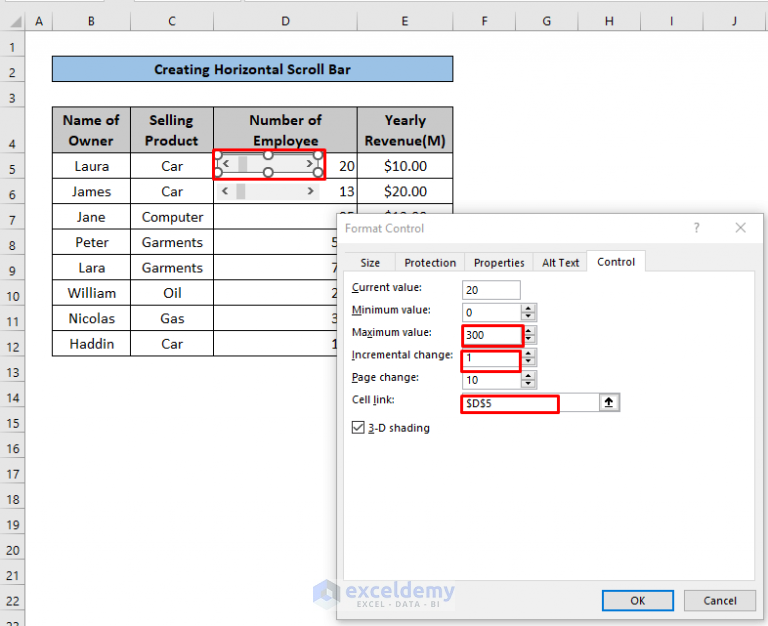 Insert Scroll Bar In Excel Sheet