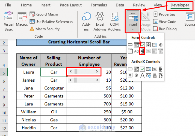 How to Insert Scroll Bar in Excel (2 Suitable Methods)