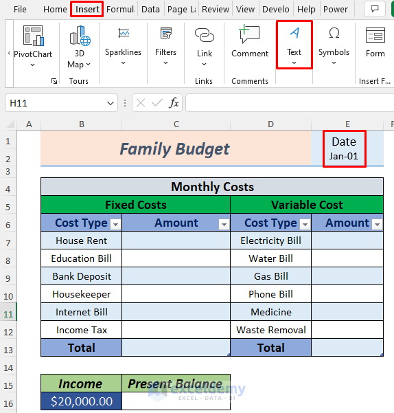 How to Make a Family Budget in Excel (2 Effective Ways)