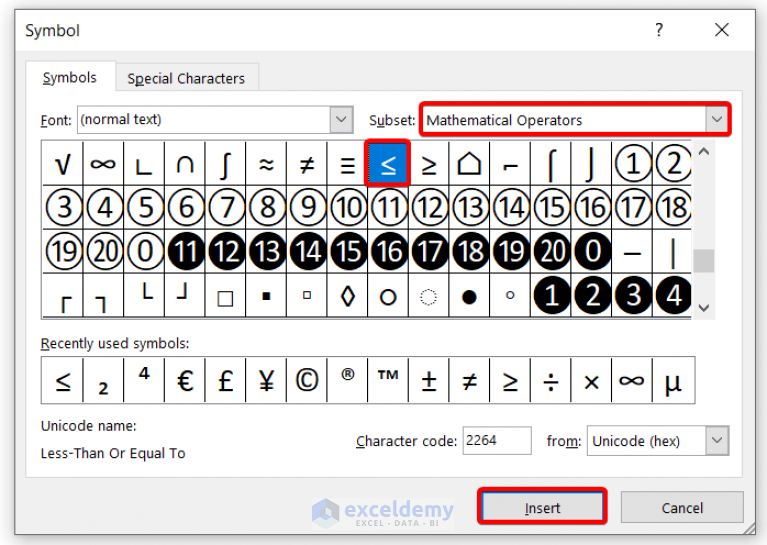 How To Insert Less Than Or Equal To Symbol In Excel 5 Quick Methods 4631