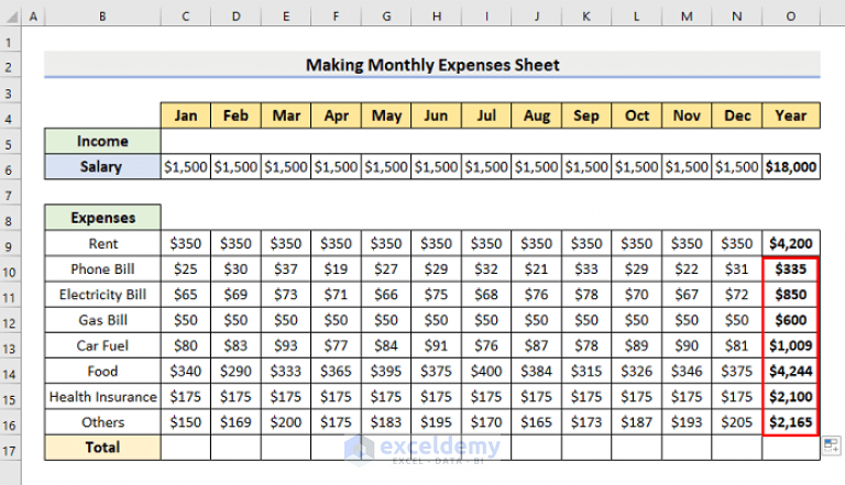 How To Make Monthly Expenses Sheet In Excel With Easy Steps 