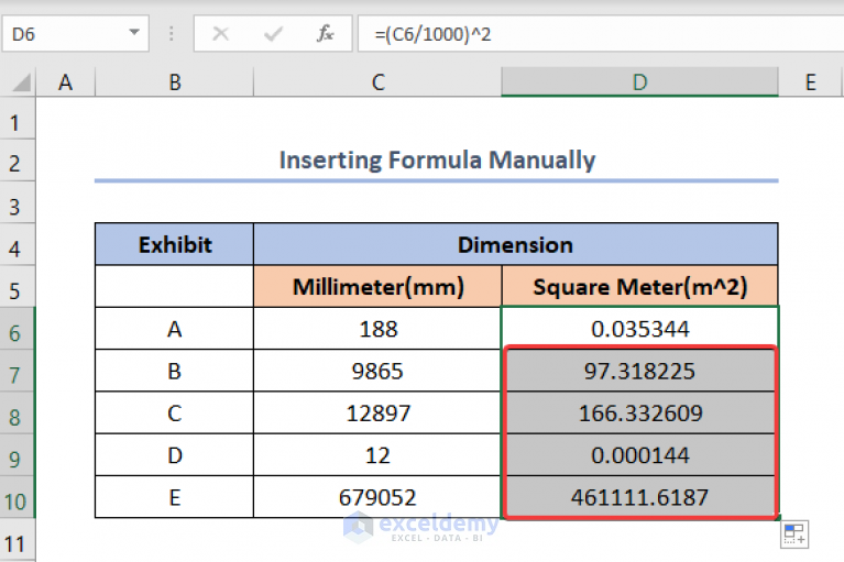 Millimeter(mm) to Square Meter Formula in Excel (2 Easy Methods)