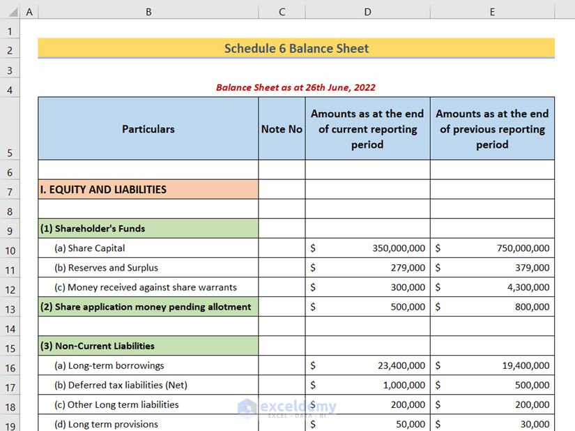 Schedule 6 Balance Sheet Format In Excel ExcelDemy