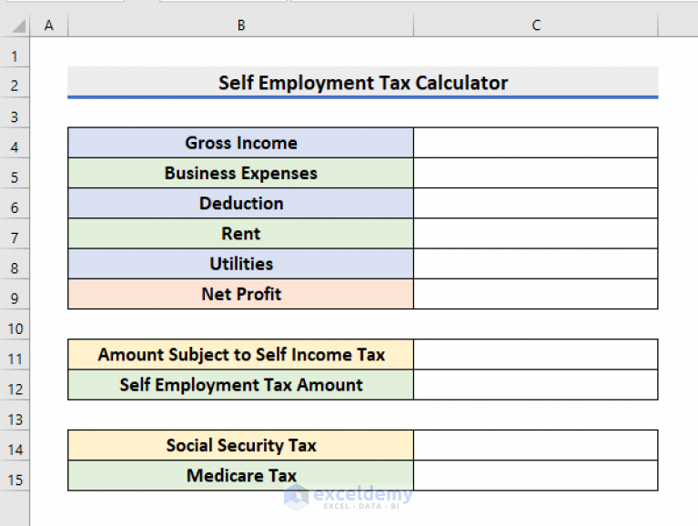 Self Employment Tax Calculator in Excel Spreadsheet (Create with Easy