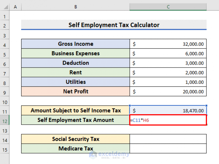 Self Employment Tax Calculator in Excel Spreadsheet (Create with Easy