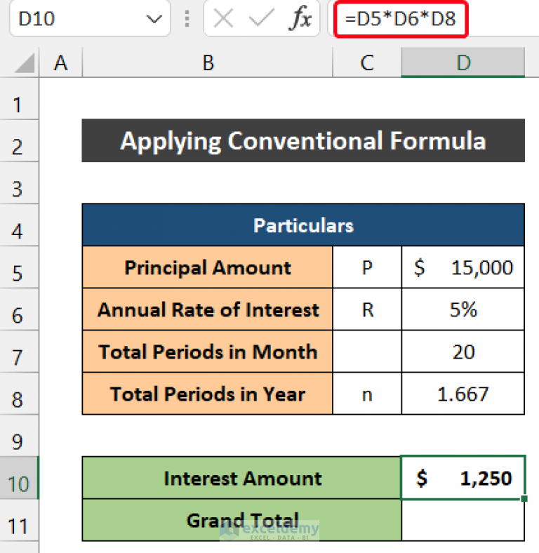 Simple Interest Loan Calculator Using Formula in Excel (2 Examples)