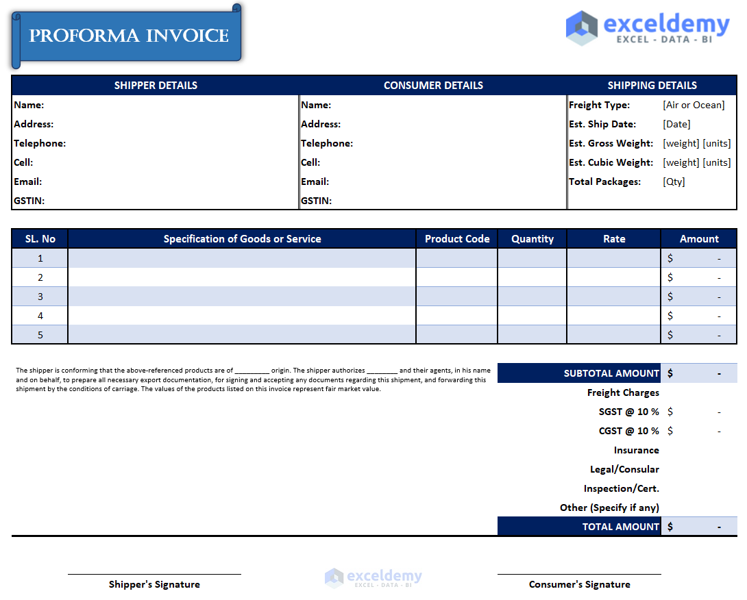 How To Create Proforma Invoice In Excel Download Free Template 