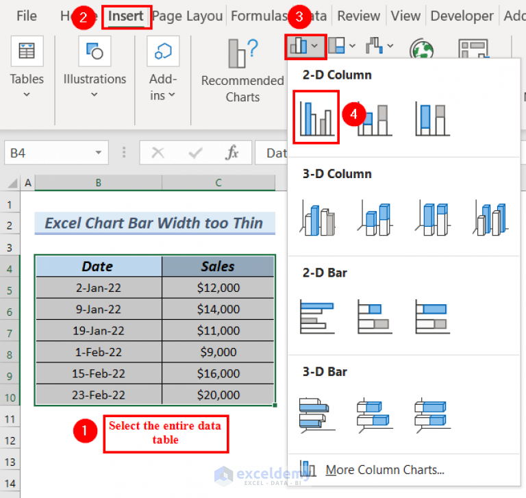 Excel Chart Bar Width Too Thin (2 Quick Solutions) - Exceldemy